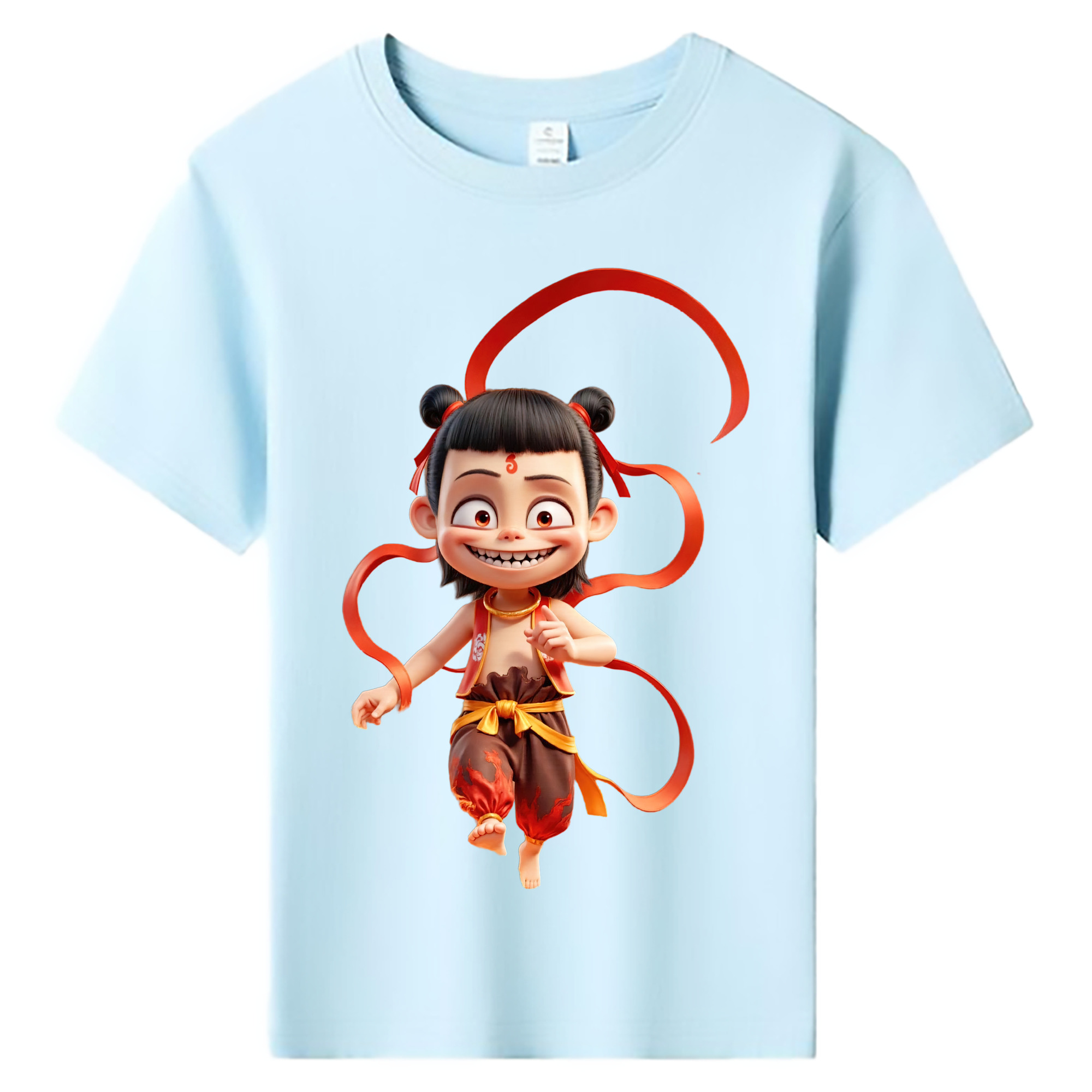 （画像用） Ne Zha 2 ナタ 魔童の大暴れ 綿100％キッズTシャツ（フロントプリント）